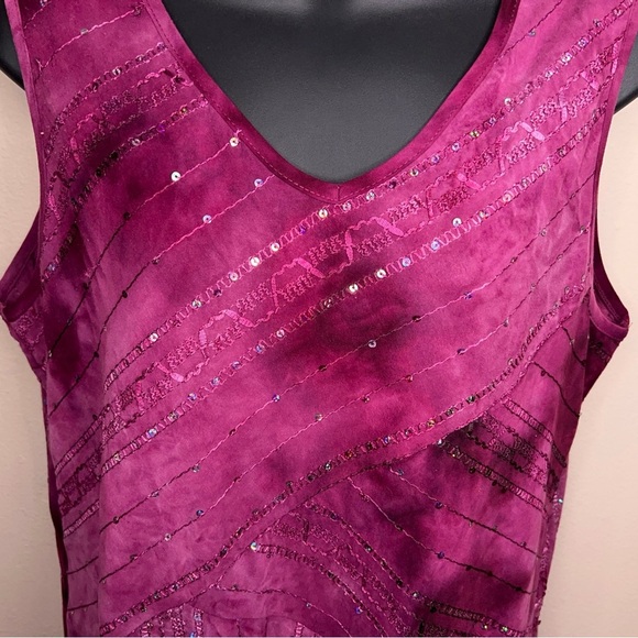 Large Fuchsia Pink Sequin Sleeveless Top Dressbarn Vneck Y2K Style Stretch - Picture 3 of 13